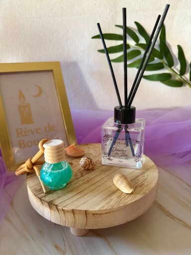 Nos diffuseurs Diffuseurs parfumés artisanaux Rêve de Bougies - parfum délicat et continu pour voiture et intérieur.